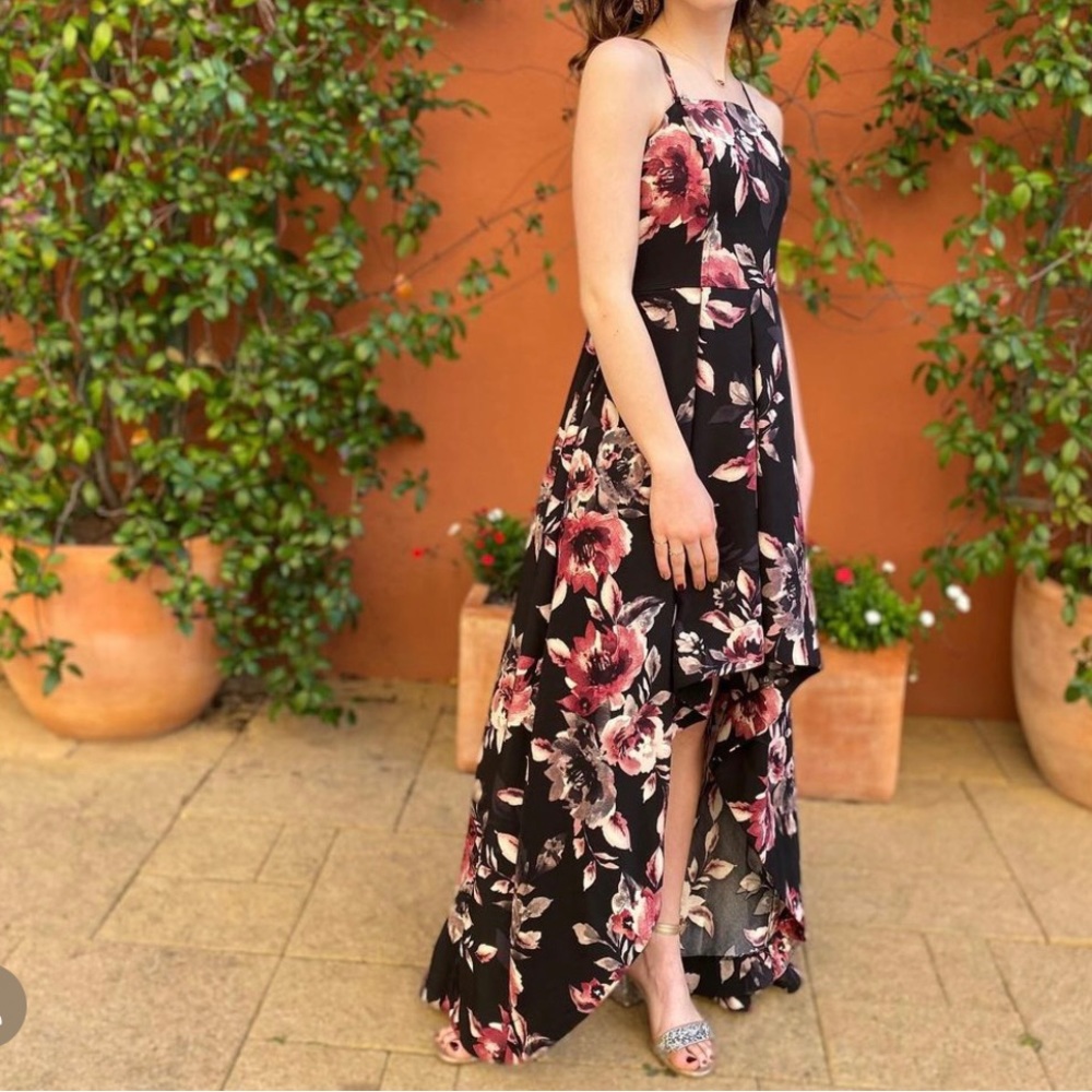 Black floral high low gown size 3